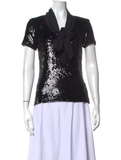 Pre-owned Tory Burch Mock Neck Short Sleeve Top In Black