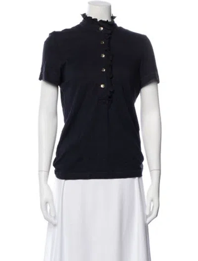 Pre-owned Tory Burch Mock Neck Short Sleeve Top In Blue