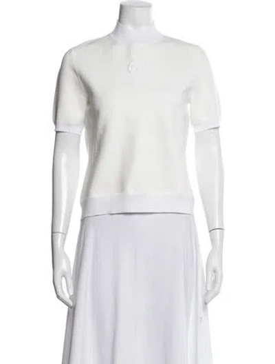 Pre-owned Tory Burch Mock Neck Short Sleeve Top W/ Tags In White