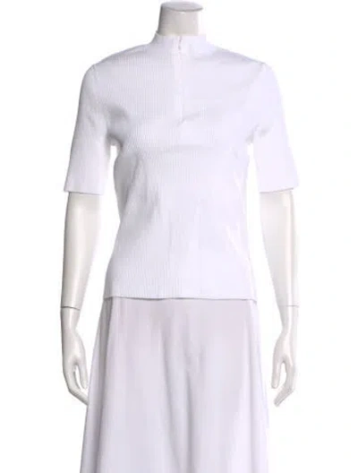Pre-owned Tory Burch Mock Neck Short Sleeve Top In White