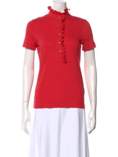 Pre-owned Tory Burch Mock Neck Short Sleeve T-shirt In Red