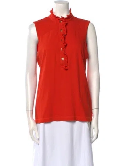 Pre-owned Tory Burch Mock Neck Sleeveless Polo In Orange
