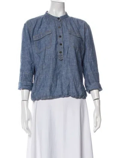 Pre-owned Tory Burch Mock Neck Three-quarter Sleeve Polo In Blue
