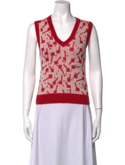 Pre-owned Tory Burch Mohair Graphic Print Sweater In Pink