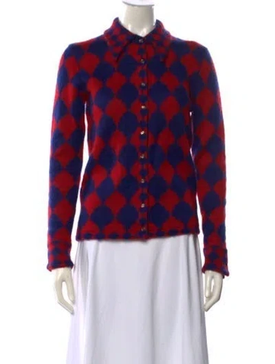Pre-owned Tory Burch Mohair Plaid Print Sweater In Red