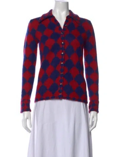 Pre-owned Tory Burch Mohair Plaid Print Sweater In Red