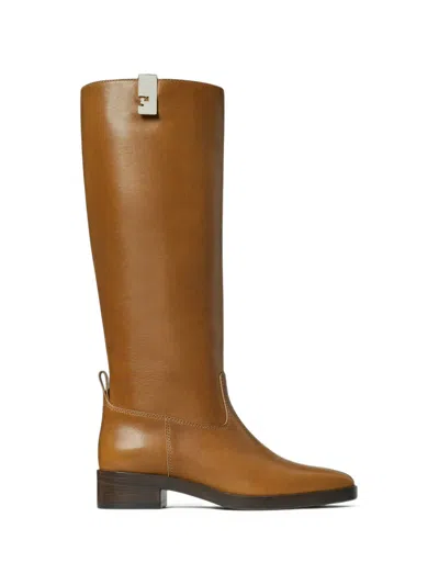 Tory Burch Money Clip Leather Boots In Gold