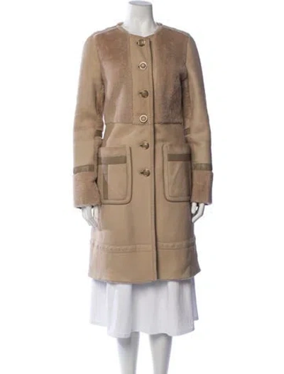 Pre-owned Tory Burch Mongolian Lamb Coat In Neutrals