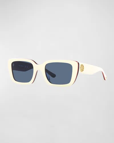 Tory Burch Monogram Acetate Rectangle Sunglasses In Blue