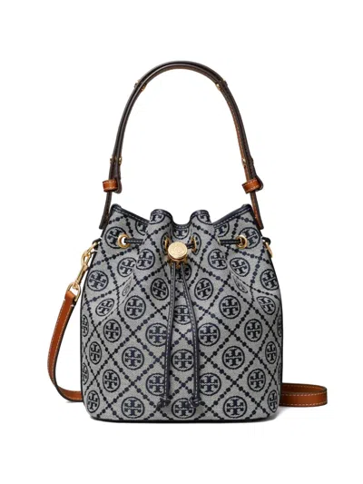 Tory Burch Mini Bucket Bag With Embroidered Fabric T Monogram In Brown