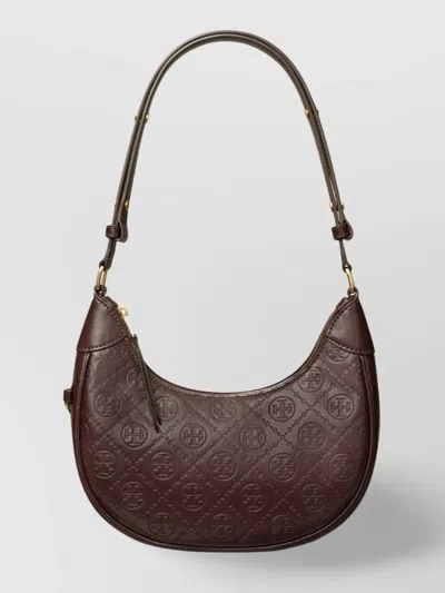 Tory Burch Monogram Crescent Shoulder Bag In Brown