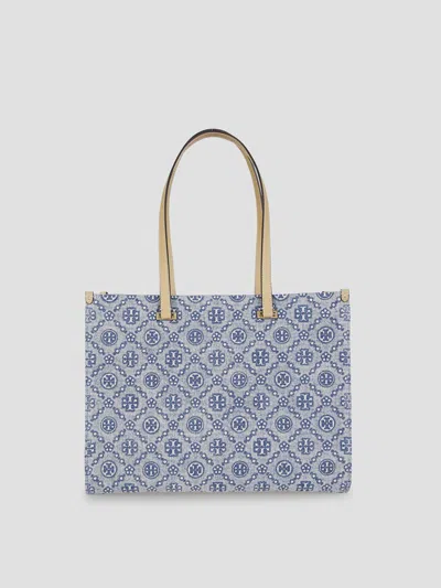 Tory Burch Monogram Denim Tote Handbag In Blue