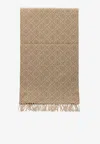 Tory Burch Monogram Fringed Scarf In Sand
