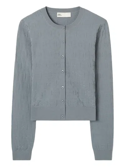 Tory Burch Monogram-jacquard Cardigan In Gray