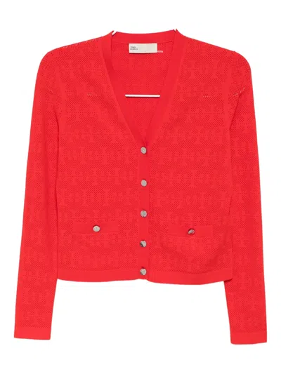 Tory Burch Monogram-knitted Cardigan In Brown