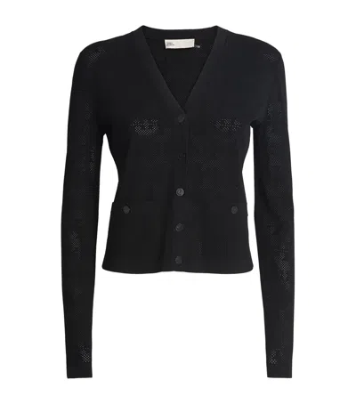 Tory Burch Monogram Lacehole Cardigan In Black