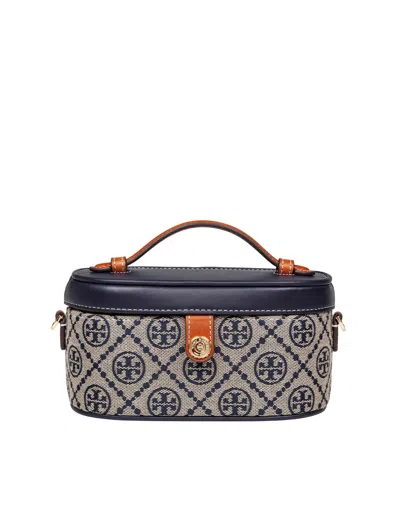 TORY BURCH MONOGRAM LEATHER AND FABRIC VANITY CASE