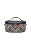 Tory Burch Leather And T Monogram Fabric Vanity Case In Gray