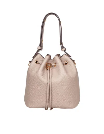 TORY BURCH TORY BURCH MONOGRAM LEATHER BUCKET BAG