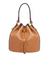 Tory Burch Monogram Leather Bucket Bag In Tan