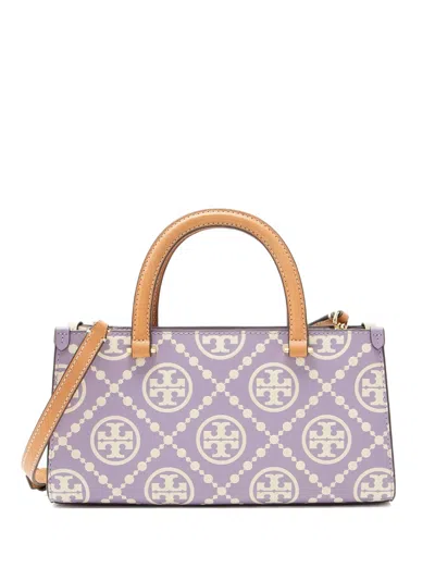 Pre-owned Tory Burch Monogram Leather Tote Bag In Purple