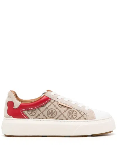 Tory Burch Monogram Low-top Sneakers In Brown