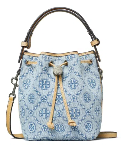 Tory Burch Monogram Mini Bucket In Blue