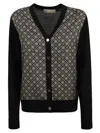 Tory Burch Monogram Print Silk And Wool Cardigan In Black