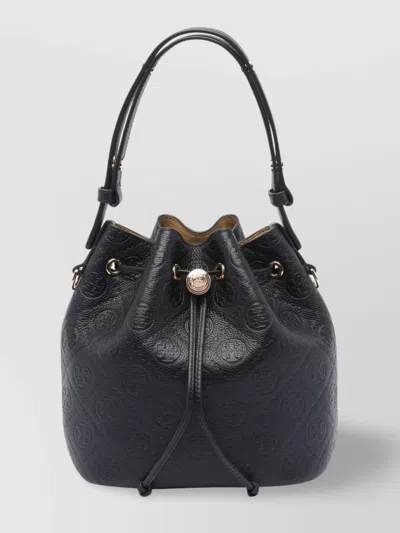 Tory Burch Monogram Pebble Bucket Bag In Black