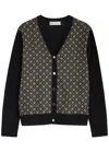 Tory Burch Monogram Print Silk And Wool Cardigan In Black