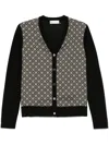 Tory Burch Monogram Print Silk And Wool Cardigan In Black