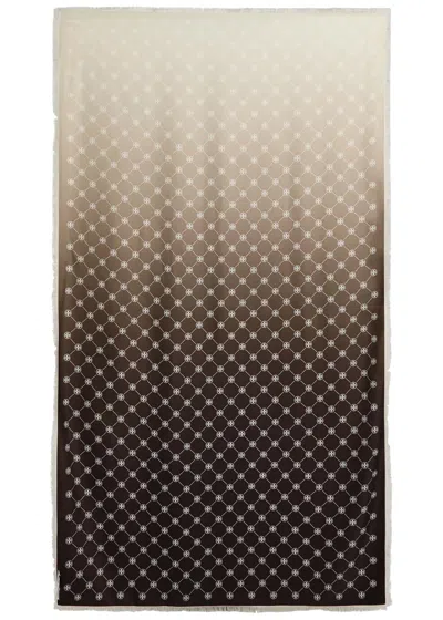 Tory Burch Monogram-print Silk Scarf In Brown