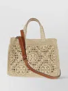 Tory Burch Monogram Raffia Square Tote With Detachable Strap