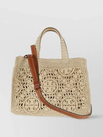 Tory Burch Monogram Raffia Square Tote With Detachable Strap