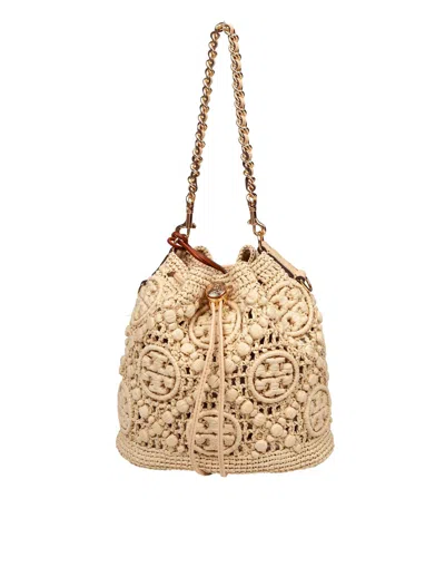 Tory Burch Monogram T Raffia Bag Natural Color In Brown