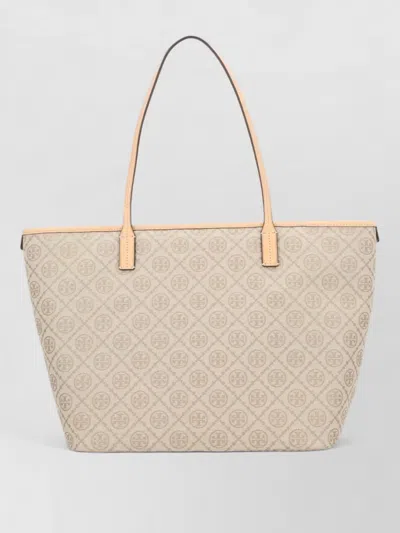 Tory Burch Monogram Tote Bag Structured Silhouette Handles In Brown