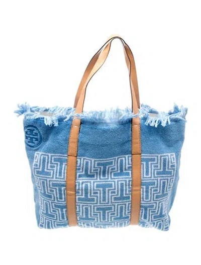 Pre-owned Tory Burch Monogram Tote In Blue