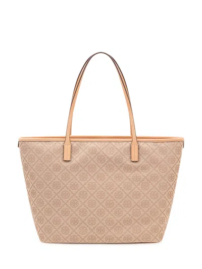 Tory Burch Monogram Zip Tote Handbag In Flax