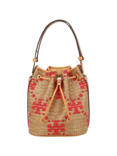 Tory Burch Natural T Monogram Small Bucket Bag In Multi