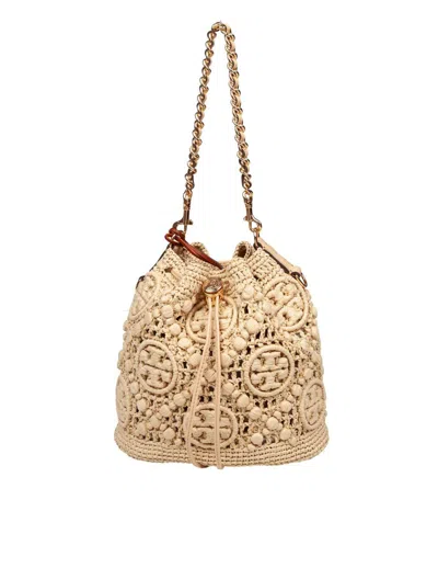 Tory Burch Monogrammed Raffia Bucket Bag