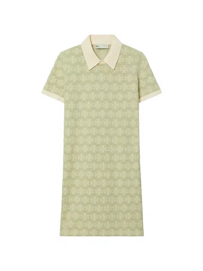 Tory Burch Monogram-pattern Polo Dress In Green