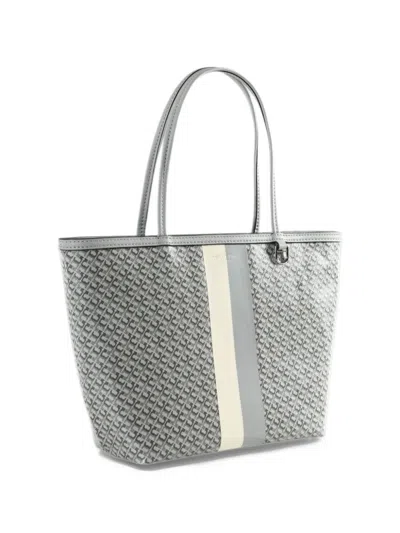 Tory Burch Monogram-print Striped Tote Bag In Gray