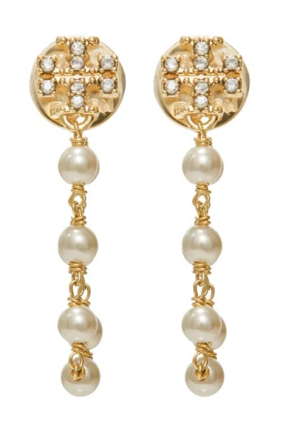 Tory Burch Moondance Pearl And Chain Earrings In Gold