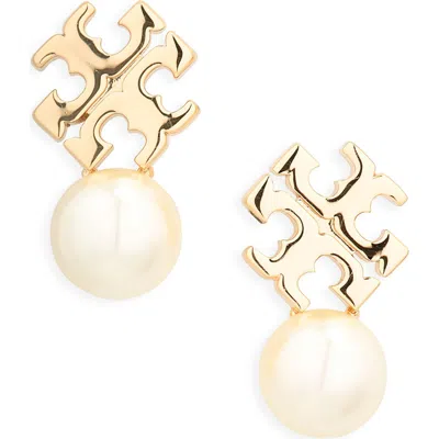 Tory Burch Moondance Faux Pearl & Icon Stud Earrings In Gold
