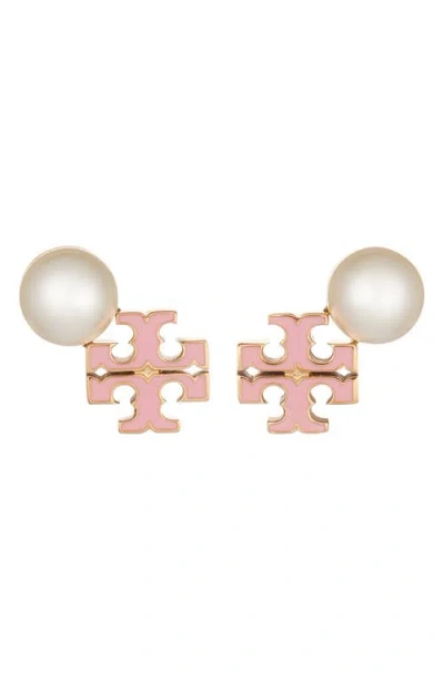 Tory Burch Moondance Faux Pearl & Icon Stud Earrings In Pink
