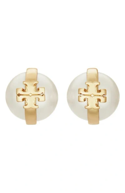 Tory Burch Moondance Faux Pearl Stud Earrings In Gold