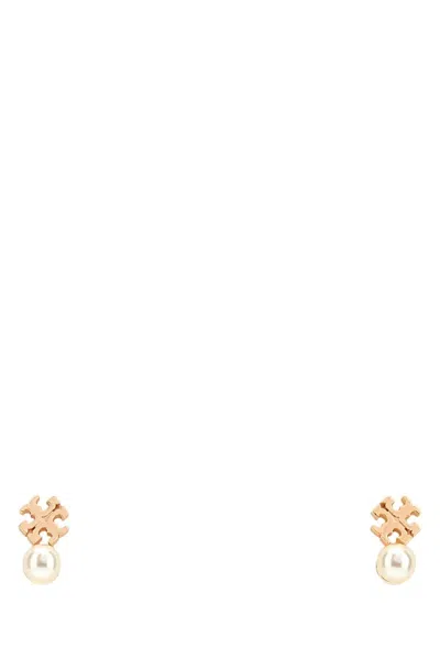 Tory Burch Moondance Logo And Pearl Stud Earrings In Yellow