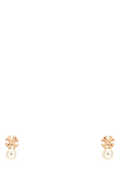 Tory Burch Moondance Logo And Pearl Stud Earrings In Yellow