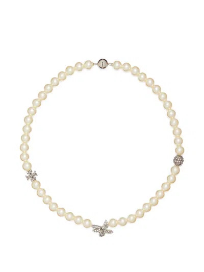 Tory Burch Moondance Pave Flower Pearl Necklace In Red