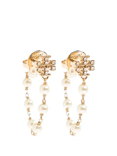 Tory Burch Moondance Pearl And Chain Earrings In Green